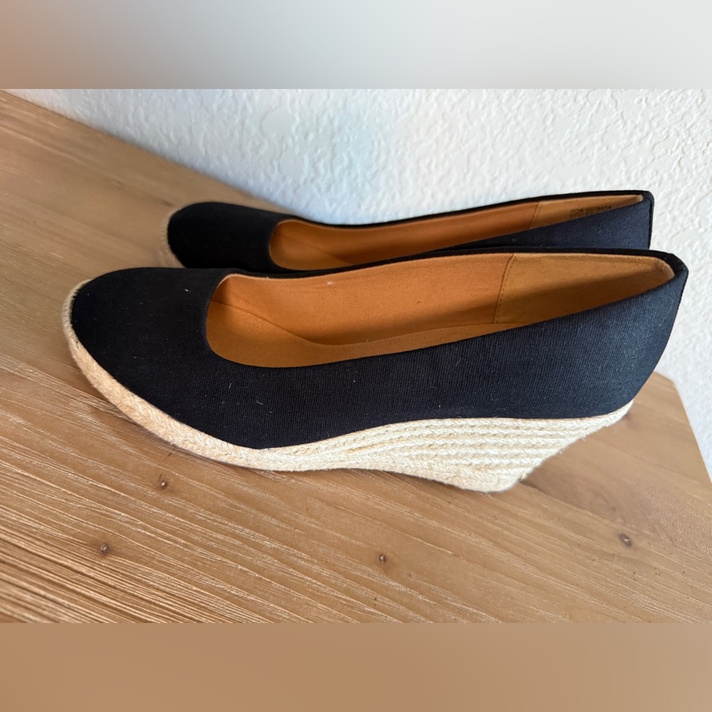 J. Crew Canvas Espadrille Wedge Heels Black & Jute Size 6.5